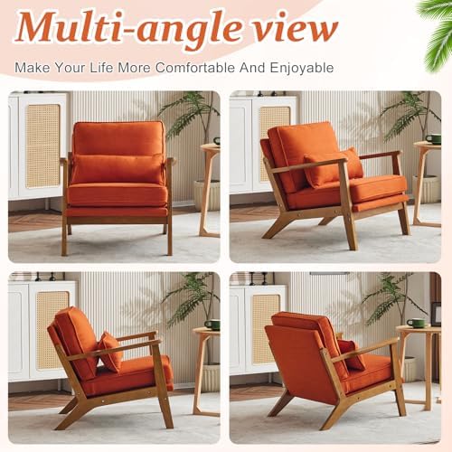 VINGLI Solid Wood Wide Armrests Accent Chair, Upholstered Mid Century Modern - Image 7