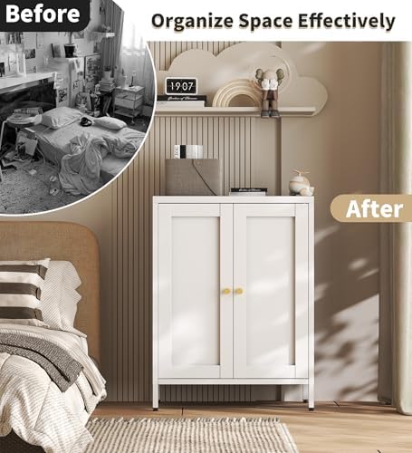 White Metal Storage Bathroom Floor Cabinet - Image 6