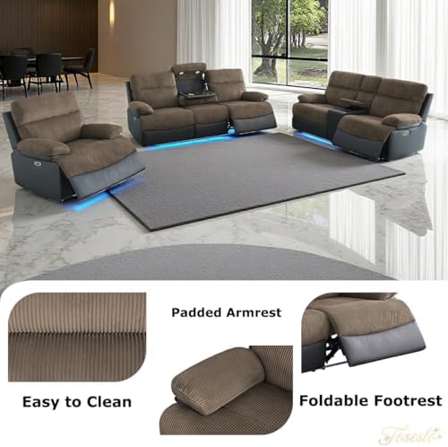 Power Recliner Sofa and Loveseat Set, Living Room Furniture, Fabric Reclining - Image 4
