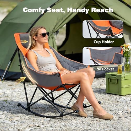 SUNNYFEEL Oversized Folding Rocking Camping Chair 2 Pack, 500lbs Orange - Image 4
