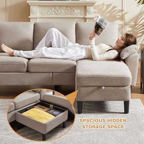3 Piece Convertible Sectional Sofa Set, Modern Linen Small L Shaped Couch - Image 6