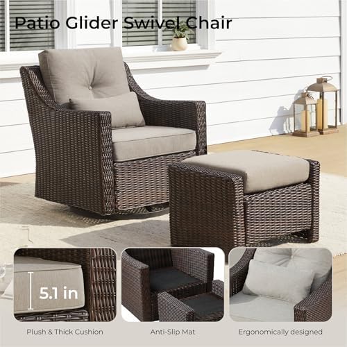 CHITA 2 Pieces Patio Wicker Chair, 360° Rocking Swivel Outdoor Rattan Chair - Image 2