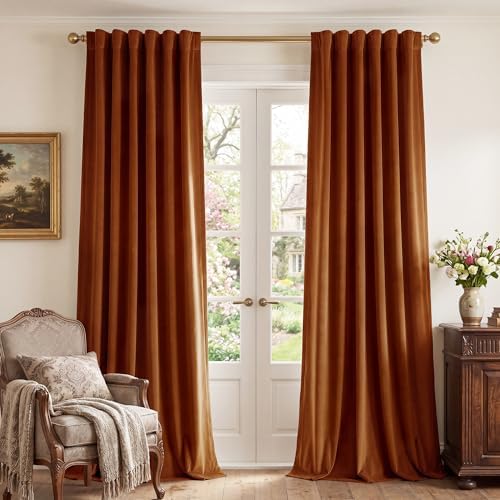 StangH Burnt Orange Velvet Curtains Back Tab Boho Drapes by StangH