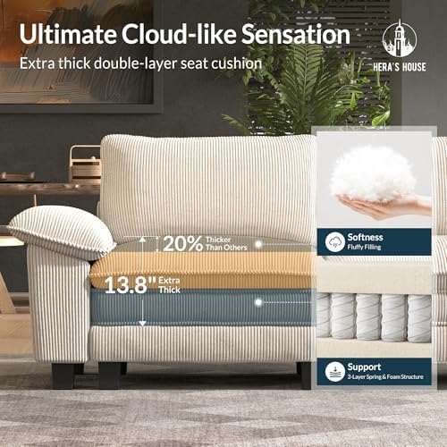 HERA'S HOUSE 124" Oversized Modular Sectional L Shaped Sofa, Corduroy Beige - Image 6