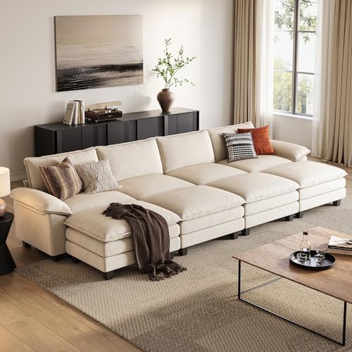 LINSY HOME 157'' Modular Sectional Sofa 4 Seat Couch Corduroy Cloud Couch by LINSYHOME