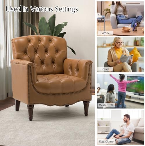 HULALA HOME Mid Century Modern Genuine Leather Accent Chair Set of 2 - Image 5