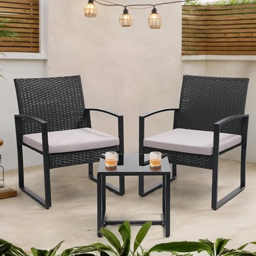 Murago 3-Piece Wicker Patio Bistro Set, Patio Conversation Set - Image 2