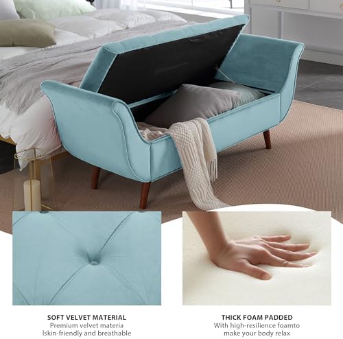 Storage Bench for Bedroom End of Bed, Velvet Upholstered Rolled Armed Button - Image 4