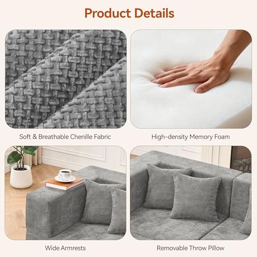 MONVANE 75" Loveseat Sofa, Comfy Chenille Modular Sectional Sofa - Image 4