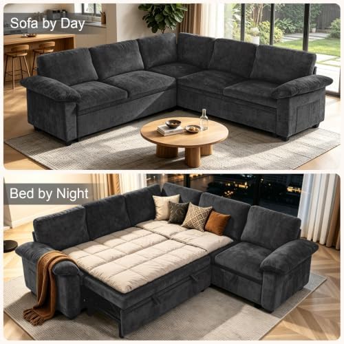 108''Modular Sectional Sleeper Sofa, L Shape Pull Out Sofa Bed - Image 4
