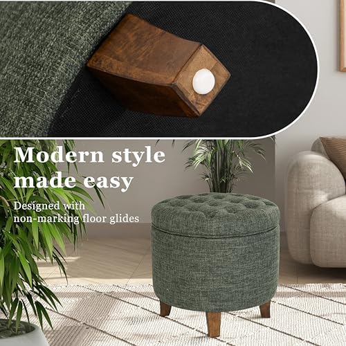 HomePop 19" Button Tufted Round Storage Ottoman - Image 5