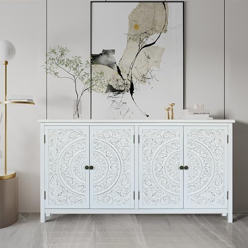 LKTART 60" Solid Wood Sideboard Buffet, Carved Credenza Storage Cabinet - Image 3
