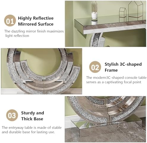 Silver Mirrored Console Table, 42.9" Rectangle Sofa Table - Image 6
