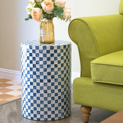 Chi An Home 19.3" Capiz Checkered Drum Side Table by ChiAnHome