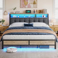Homkdom King Bed Frame with Upholstered Headboard & Charging Station by ElevateYourHome%EF%BC%8CEnhanceEver