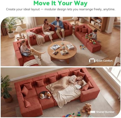MONVANE Oversized Boneless Sectional Couch 10-Seat, Rust Red - Image 3