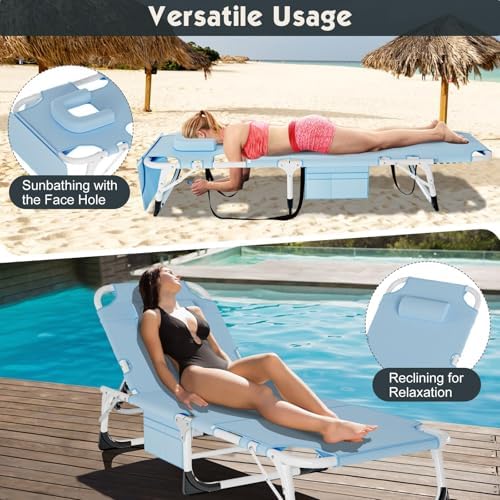 MOPHOTO Folding Chaise Lounge, 5-Position Tanning Chair - Image 5