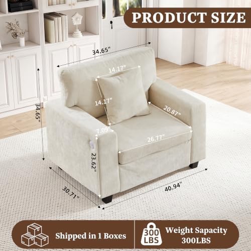 41'' Accent Chair with USB & Type-C Charging Ports Single Seat Sofa - Image 2