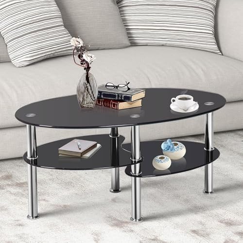 COSTWAY Glass Coffee Table, 3-Tier Sofa Side Table by COSTWAY