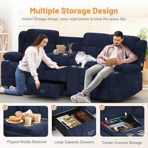 Dresegmt Recliner Sofa with Storage Console, Flip Middle Backrest Design - Image 4