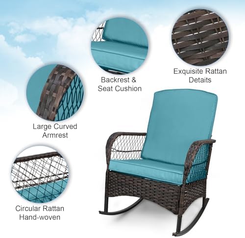 LEVELEVE 3 pcs Rocking Bistro Set Conversation Chairs PE Wicker Outdoor Rocking - Image 5