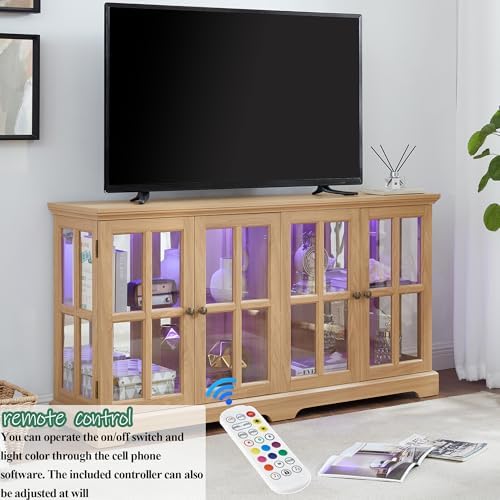 59" Glass Curio Display Storage Cabinet, 4 Doors LED Light Multipurpose - Image 6