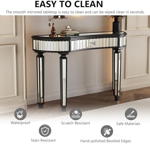 Black Mirrored Console Table, Modern Luxury Mirror Furniture - Image 2