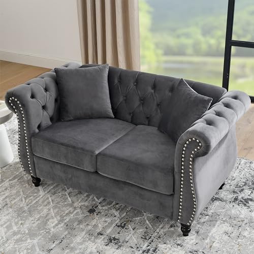 59" Chesterfield Loveseat Velvet Sofa - Image 3