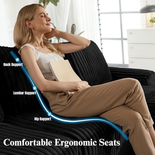 147" Boneless Couches for Living Room Oversized U-Shaped Black - Image 3