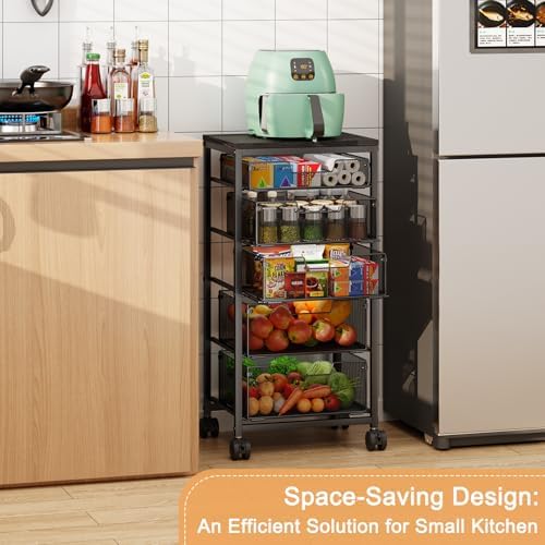 Kitchen Storage Cart with Drawer, 5-Tier Fruit Vegetable Storage Cart, Kitchen - Image 4