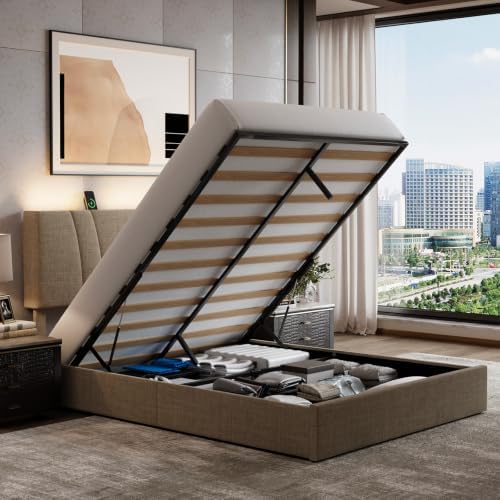Novilla Full Lift Up Storage Bed Frame/Charging Station/LED Light by Novilla