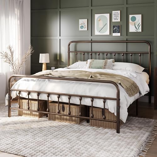 Yaheetech King Metal Platform Bed Frame, Victorian Headboard & Footboard - Image 3