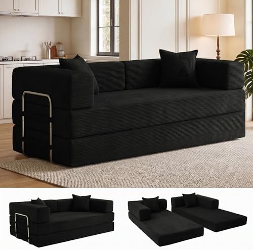 WEUP 5-in-1 Convertible Sofa Bed, Corduroy Floor Sofa Loveseat Sleeper by Unknown