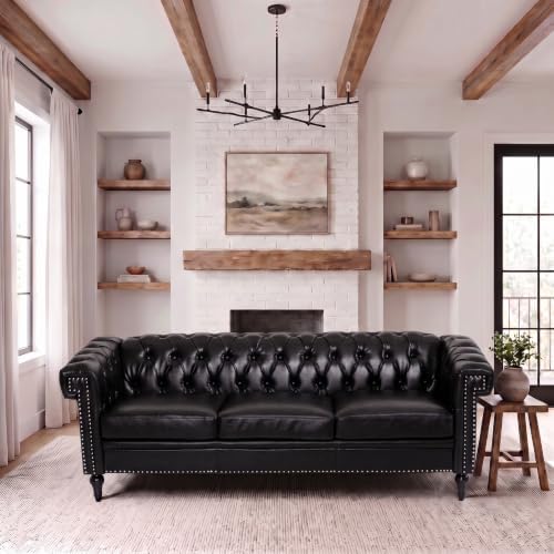 3 Seat Chesterfield Sofa, Faux Leather Couch by EYBCTHOME