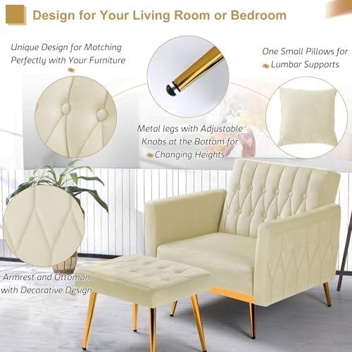 Velvet Accent Chair w/Ottoman & Adjustable Backrest - Image 7
