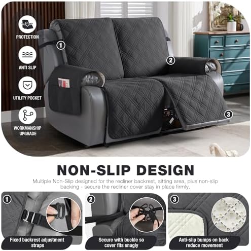 TAOCOCO 100% Waterproof Loveseat Recliner Cover, Non Slip Split Recliner Couch - Image 4