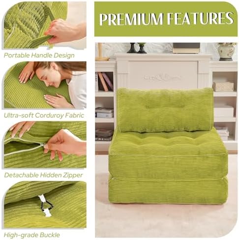 HABUTWAY Folding Sofa Bed, Convertible Sleeper Chair Bed w/2-Pillow & Handle - Image 6