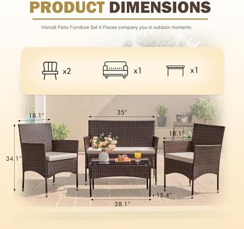 Homall 4 Pieces Outdoor Patio Furniture Set, Rattan Chairs - Image 6