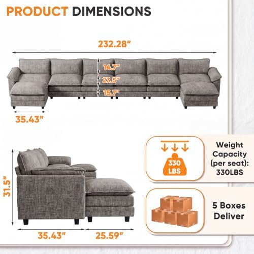 Homall 232" Oversized U Shaped Cloud Couch, Modular Sectional Sofa - Image 2