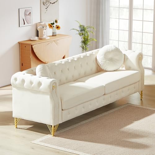 Mid Century Modern Chesterfield Sofa, Upholstered Button Tufted Velvet Couch by JEEOHEY