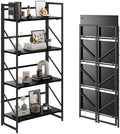 JSB No Assembly Folding Bookshelf, 4 Tier Industrial Metal Book Shelf by HomeFurniture