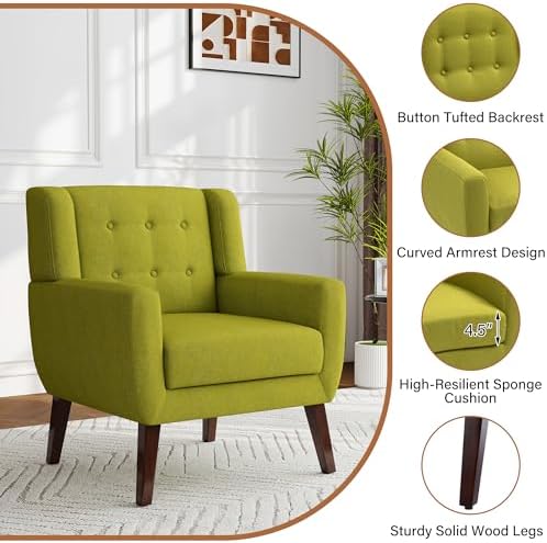 Accent Chair, Upholstered Armchair in Linen - Image 6