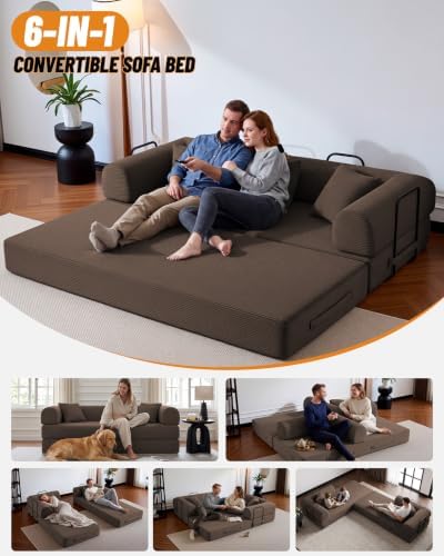 79" Convertible Futon Sofa Bed, 6-in-1 Boneless Couches - Image 3