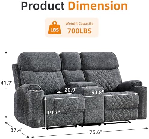 EBELLO Power Reclining Sofa Couch, Fabric Electric Recliner Loveseat Sofa - Image 2