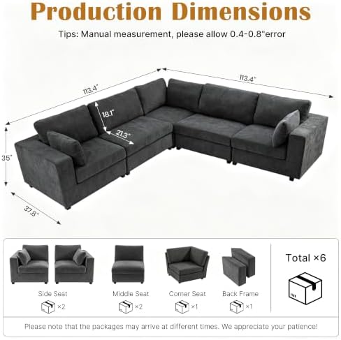 Oversized Modular Sectional Sofa, Dark Grey - Image 2