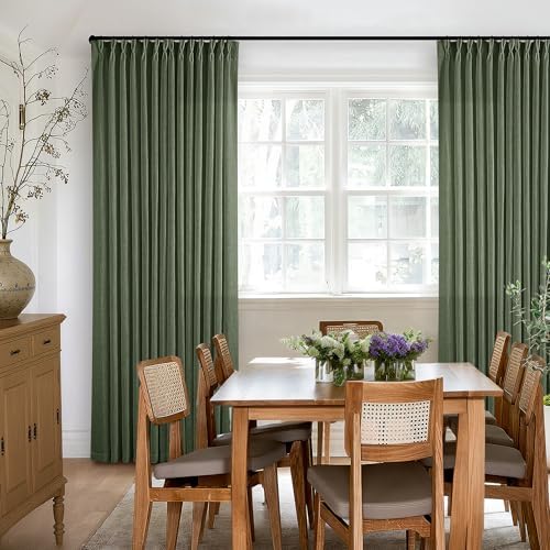 108 Inch Linen Memory Trained Pleated Curtains Olive Green - Image 6