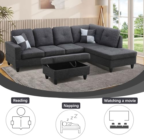 L-Shaped 3-Piece Flannel Sofa - Image 4