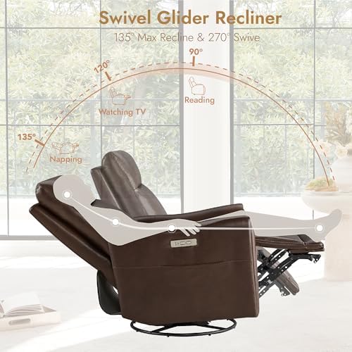 Watson & Whitely Power Recliner Chairs, Genuine Leather Dark Brown - Image 7