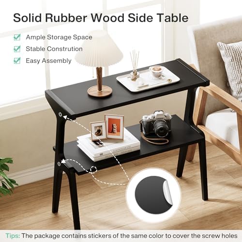 Tribesigns 2-Tier Solid Wood Side Table, Modern Black End Table - Image 6