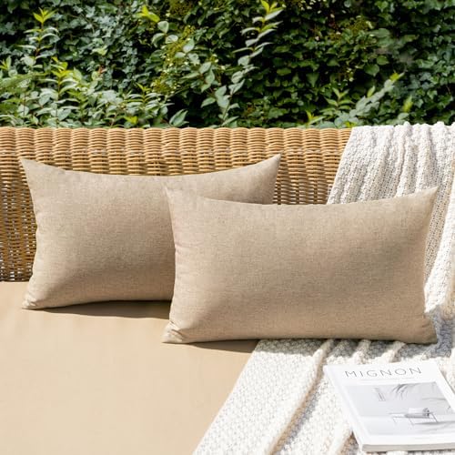 MIULEE Decorative Outdoor Pillow Covers Lumbar Waterproof 12x20 Light Tan by MIULEE